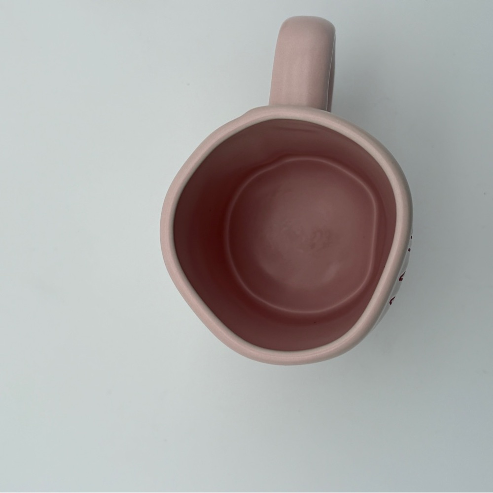 Pre Owned Rae Dunn Valentine Theme Candy Hearts Pink And Red Text Mug With Lid - Picture 3 of 4